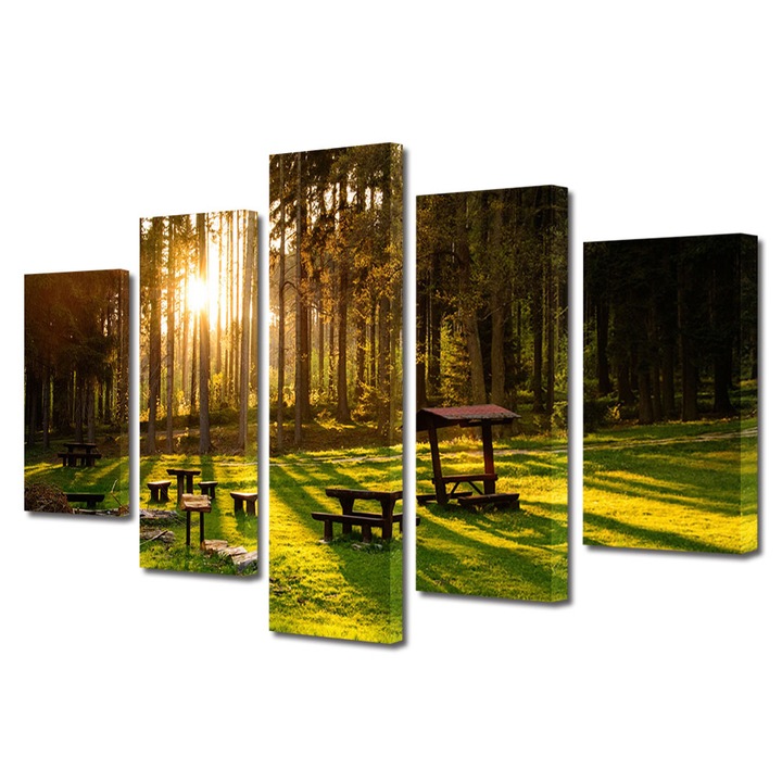 Set Tablouri Multicanvas, ArtDeco, Foisor in padure, Panza pe cadru de lemn, Decoratiuni Moderne pentru Casa, 5 piese, 70 x 125 cm
