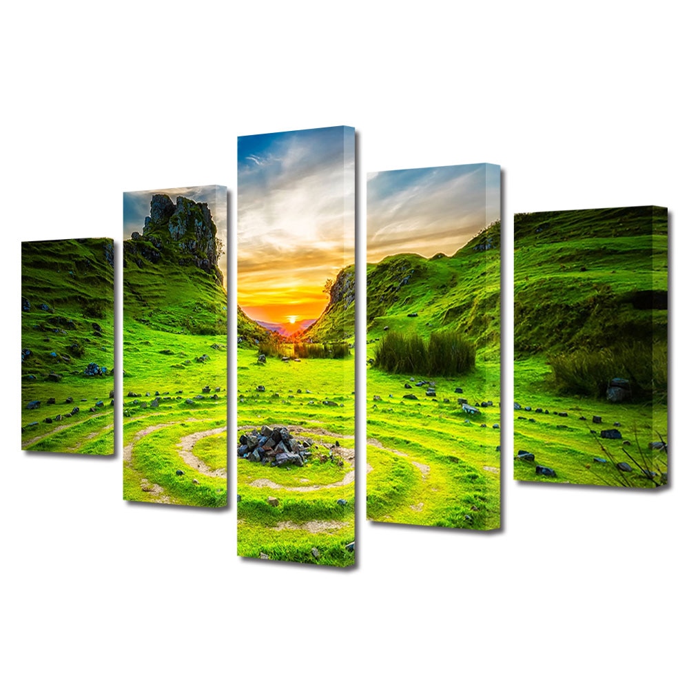 Set Tablouri Multicanvas, ArtDeco, Loc de poveste, Panza pe cadru de lemn, Decoratiuni Moderne pentru Casa, 5 piese, 60 x 100 cm