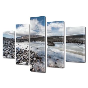 Set Tablouri Multicanvas, ArtDeco, Pietre langa lacul inghetat, Panza pe cadru de lemn, Decoratiuni Moderne pentru Casa, 5 piese, 60 x 100 cm Set Tablouri Multicanvas, ArtDeco, Pietre langa lacul inghetat, Panza pe cadru de lemn, Decoratiuni Moderne pentru Casa, 5 piese, 60 x 100 cm