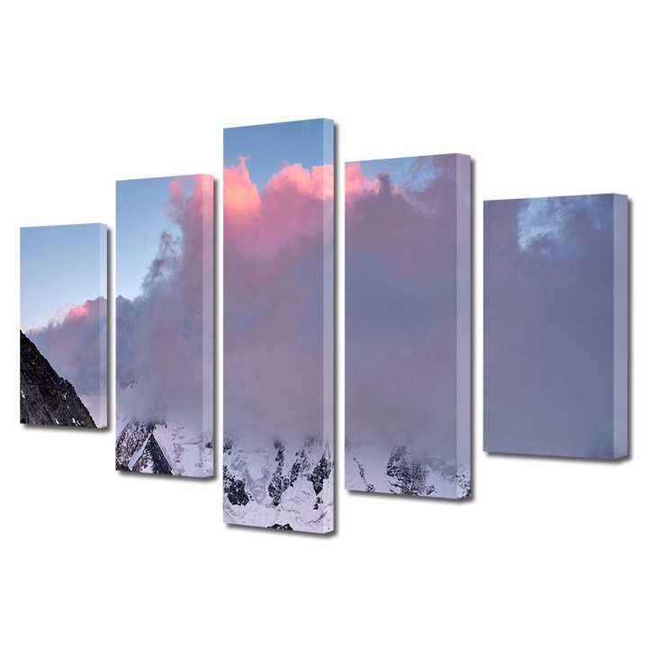 Set Tablouri Multicanvas, ArtDeco, Nori desi pe munte, Panza pe cadru de lemn, Decoratiuni Moderne pentru Casa, 5 piese, 70 x 125 cm