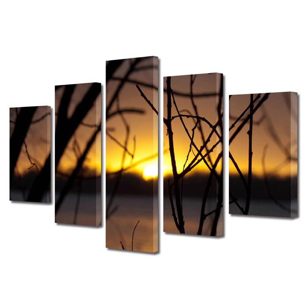 Set Tablouri Multicanvas, ArtDeco, Apus blurat, Panza pe cadru de lemn, Decoratiuni Moderne pentru Casa, 5 piese, 120 x 225 cm