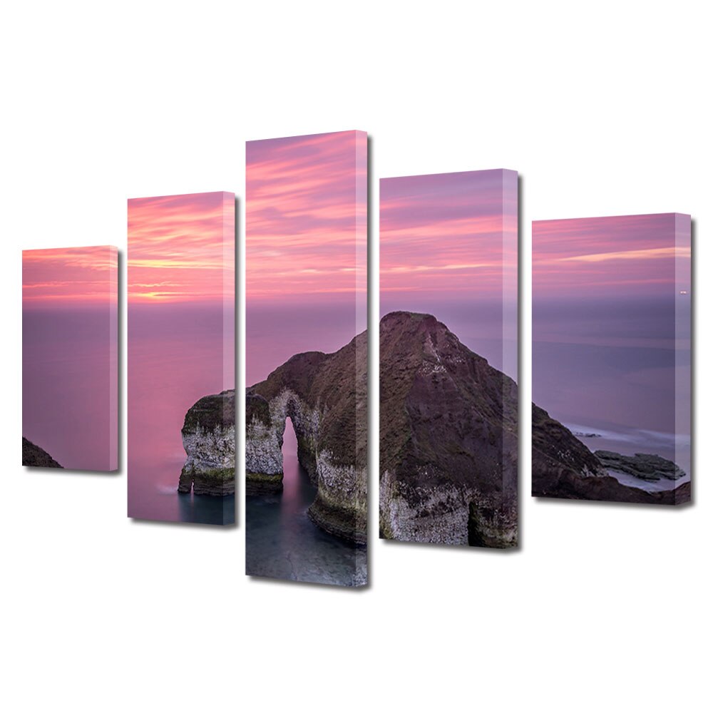 Set Tablouri Multicanvas, ArtDeco, Violet cald, Panza pe cadru de lemn, Decoratiuni Moderne pentru Casa, 5 piese, 100 x 175 cm