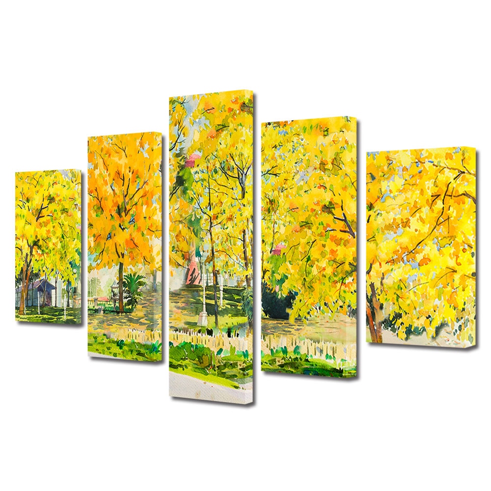 Set Tablouri Multicanvas, ArtDeco, Inceput de toamna, Panza pe cadru de lemn, Decoratiuni Moderne pentru Casa, 5 piese, 70 x 125 cm