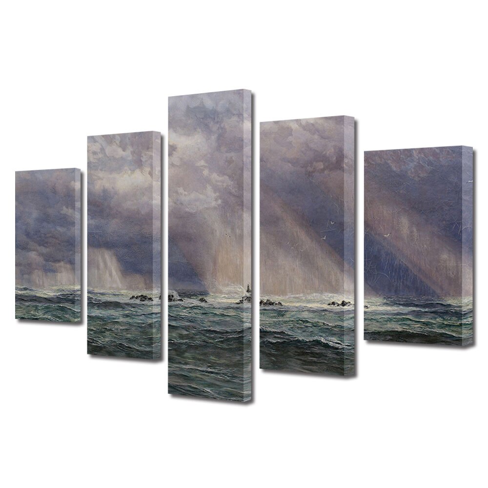 Set Tablouri Multicanvas, ArtDeco, Mare tulbure pictata, Panza pe cadru de lemn, Decoratiuni Moderne pentru Casa, 5 piese, 60 x 100 cm