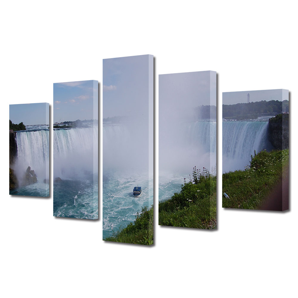 Set Tablouri Multicanvas, ArtDeco, Cascada Niagara, Panza pe cadru de lemn, Decoratiuni Moderne pentru Casa, 5 piese, 70 x 125 cm