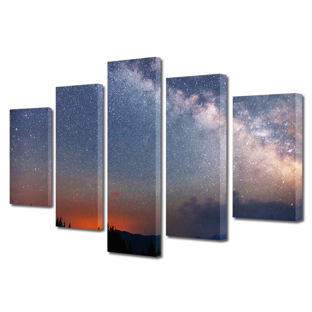 Set Tablouri Multicanvas, ArtDeco, Magia noptii, Panza pe cadru de lemn, Decoratiuni Moderne pentru Casa, 5 piese, 110 x 200 cm