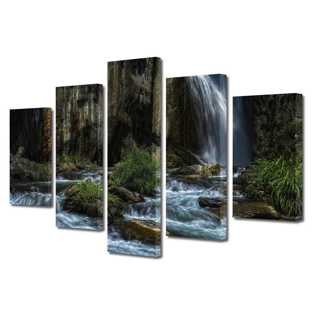 Set Tablouri Multicanvas, ArtDeco, Apa printre stanci, Panza pe cadru de lemn, Decoratiuni Moderne pentru Casa, 5 piese, 100 x 175 cm