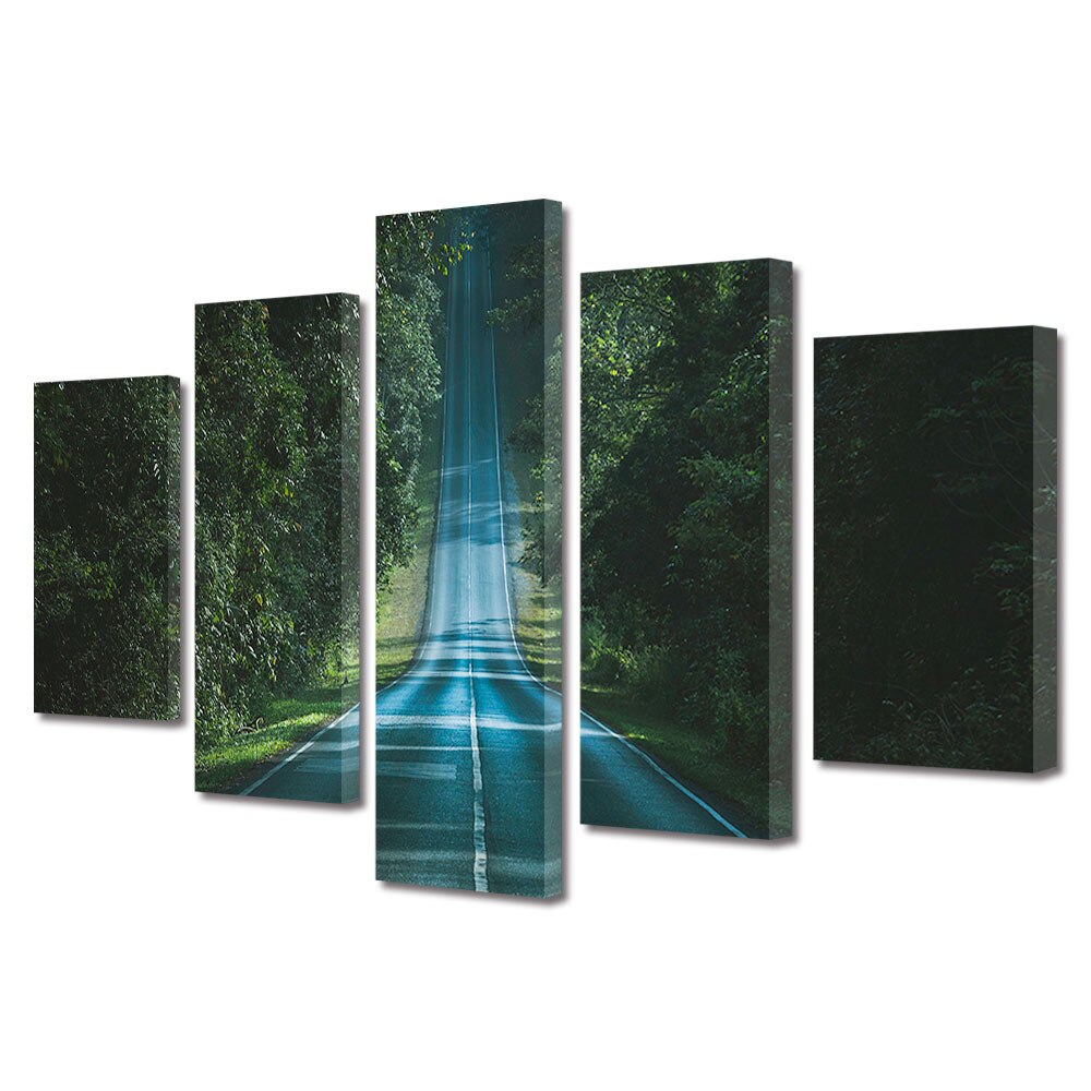 Set Tablouri Multicanvas, ArtDeco, Drum in padure, Panza pe cadru de lemn, Decoratiuni Moderne pentru Casa, 5 piese, 70 x 125 cm