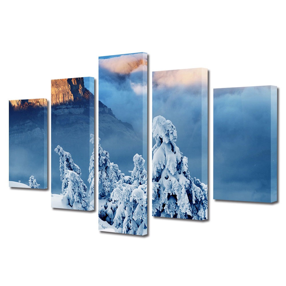 Set Tablouri Multicanvas, ArtDeco, Brazi acoperiti la altitudine, Panza pe cadru de lemn, Decoratiuni Moderne pentru Casa, 5 piese, 120 x 225 cm