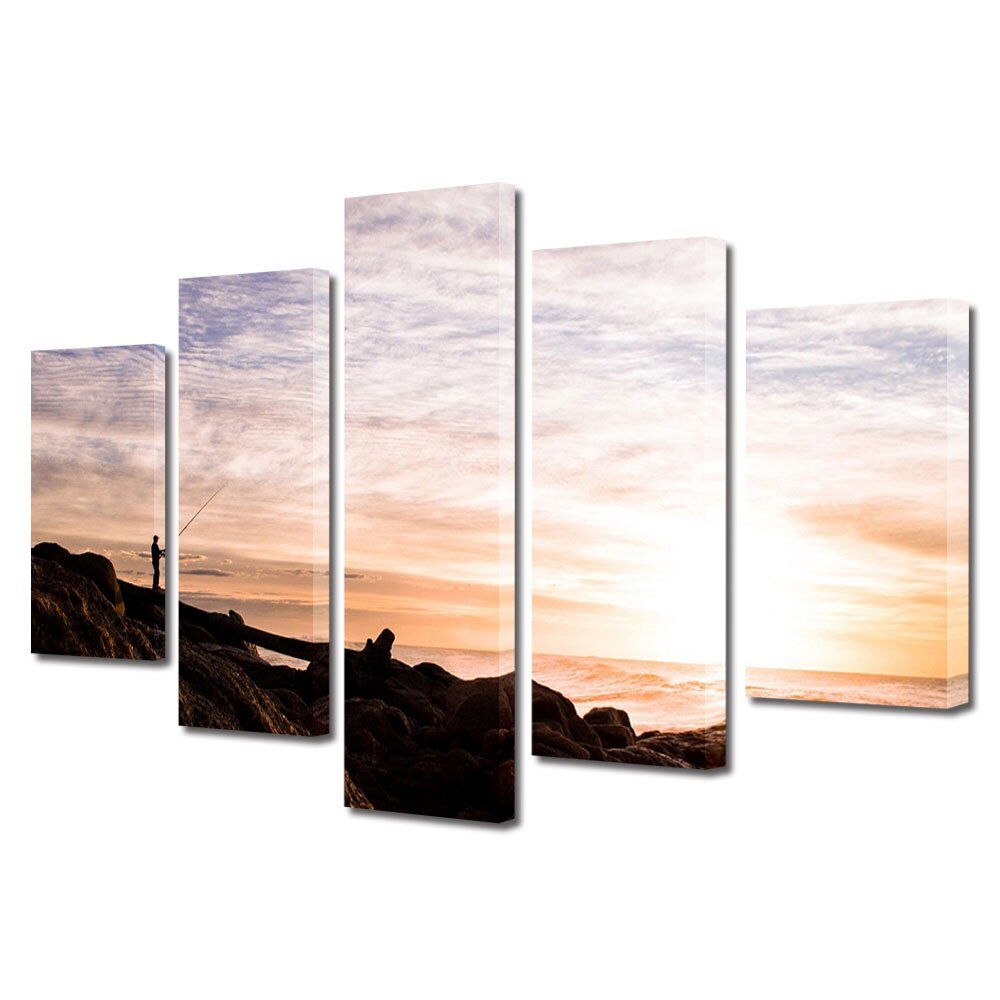 Set Tablouri Multicanvas, ArtDeco, Dimineata devreme, Panza pe cadru de lemn, Decoratiuni Moderne pentru Casa, 5 piese, 60 x 100 cm