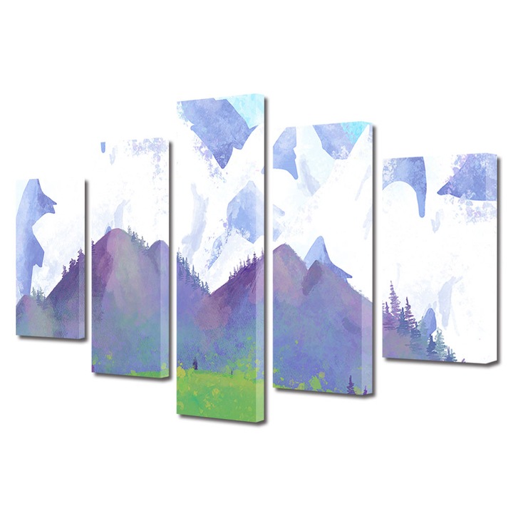 Set Tablouri Multicanvas, ArtDeco, Relief inalt pictat, Panza pe cadru de lemn, Decoratiuni Moderne pentru Casa, 5 piese, 60 x 100 cm
