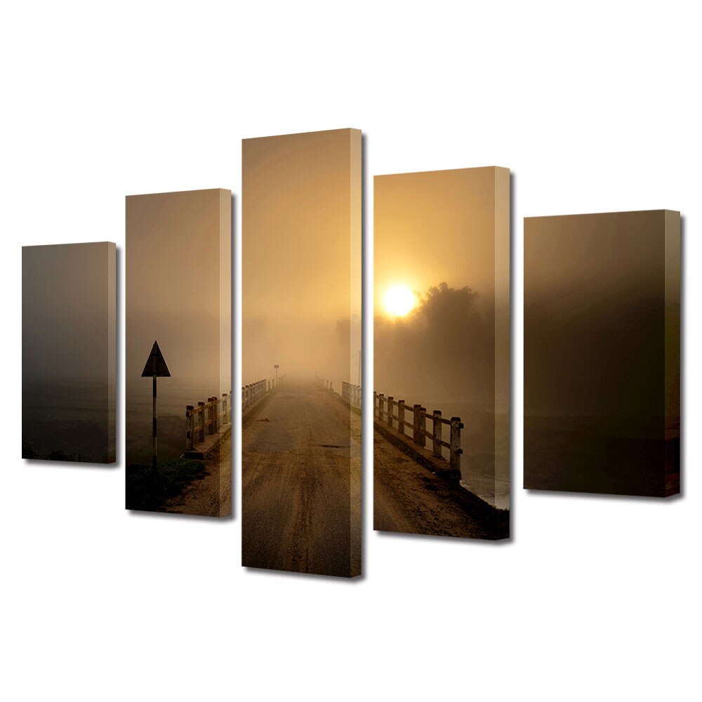 Set Tablouri Multicanvas, ArtDeco, Drum ascuns, Panza pe cadru de lemn, Decoratiuni Moderne pentru Casa, 5 piese, 60 x 100 cm