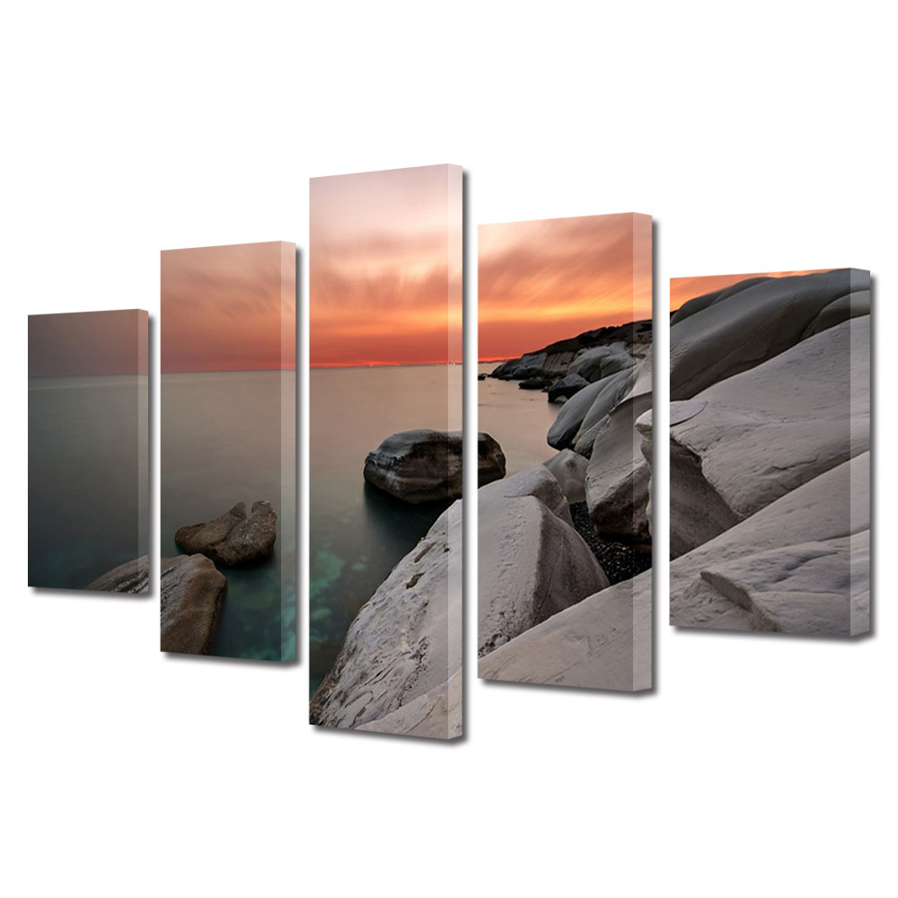 Set Tablouri Multicanvas, ArtDeco, Stanci singuratice, Panza pe cadru de lemn, Decoratiuni Moderne pentru Casa, 5 piese, 60 x 100 cm