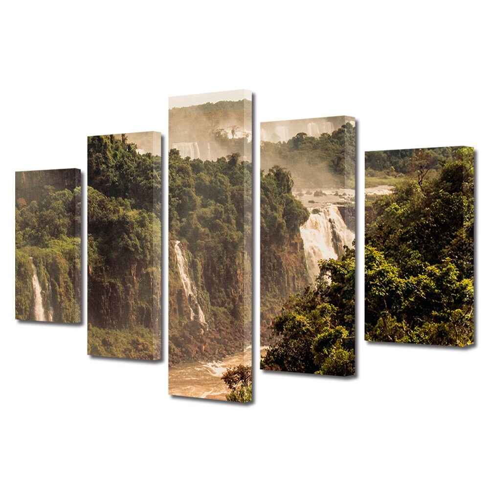 Set Tablouri Multicanvas, ArtDeco, Cascade in trepte, Panza pe cadru de lemn, Decoratiuni Moderne pentru Casa, 5 piese, 110 x 200 cm