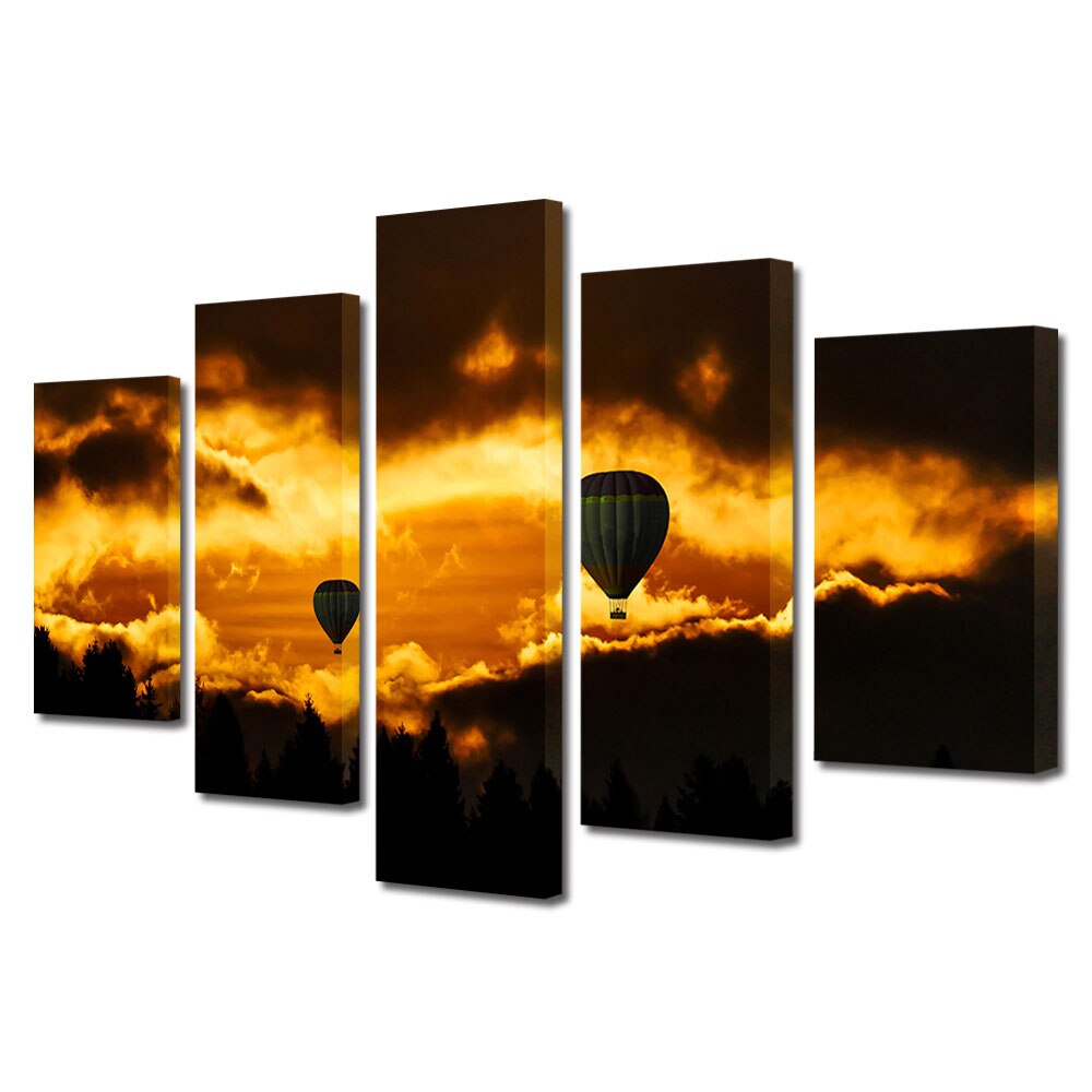 Set Tablouri Multicanvas, ArtDeco, Bucurie pana la cer, Panza pe cadru de lemn, Decoratiuni Moderne pentru Casa, 5 piese, 60 x 100 cm