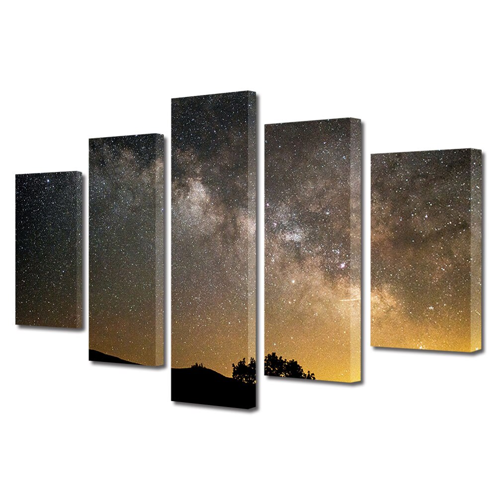 Set Tablouri Multicanvas, ArtDeco, Miliarde de stele, Panza pe cadru de lemn, Decoratiuni Moderne pentru Casa, 5 piese, 70 x 125 cm