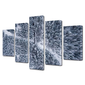 Set Tablouri Multicanvas, ArtDeco, Padure de brazi imbracata in alb, Panza pe cadru de lemn, Decoratiuni Moderne pentru Casa, 5 piese, 120 x 225 cm Set Tablouri Multicanvas, ArtDeco, Padure de brazi imbracata in alb, Panza pe cadru de lemn, Decoratiuni Moderne pentru Casa, 5 piese, 120 x 225 cm