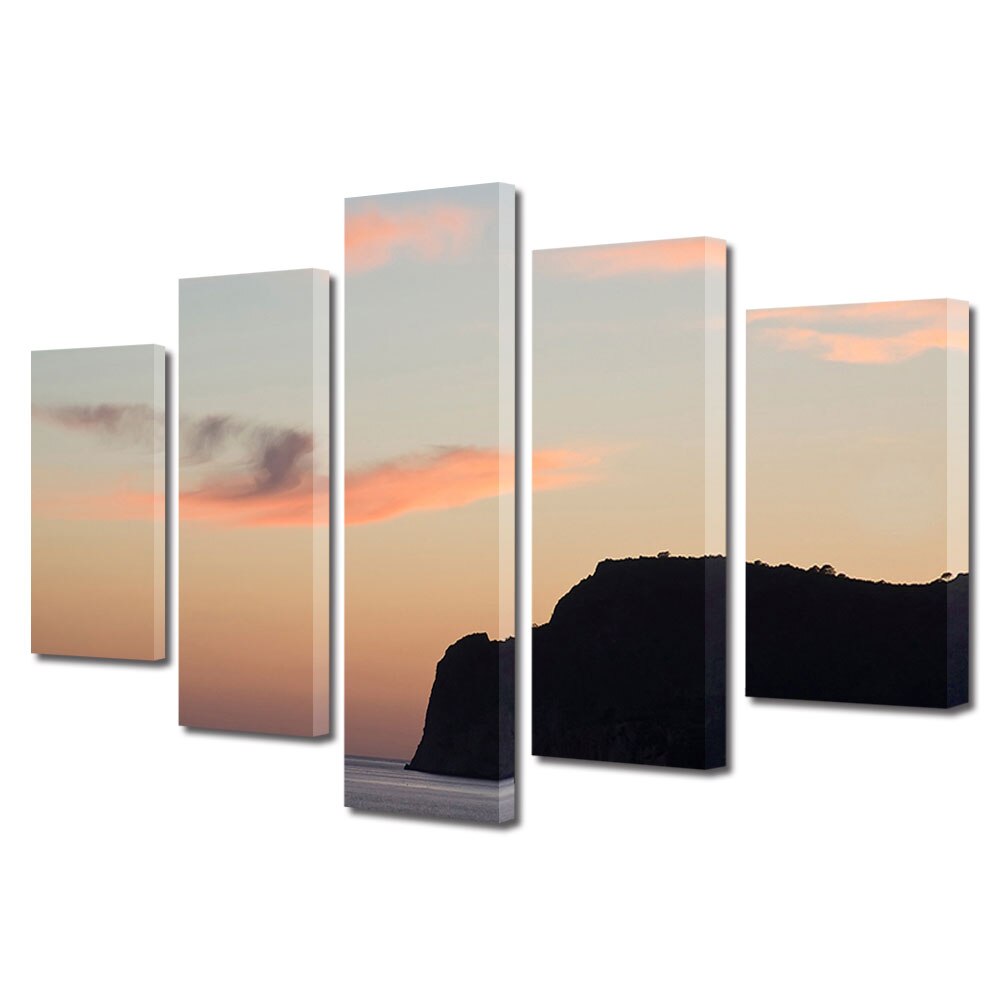 Set Tablouri Multicanvas, ArtDeco, Stanca umbrita la marginea oceanului, Panza pe cadru de lemn, Decoratiuni Moderne pentru Casa, 5 piese, 110 x 200 cm