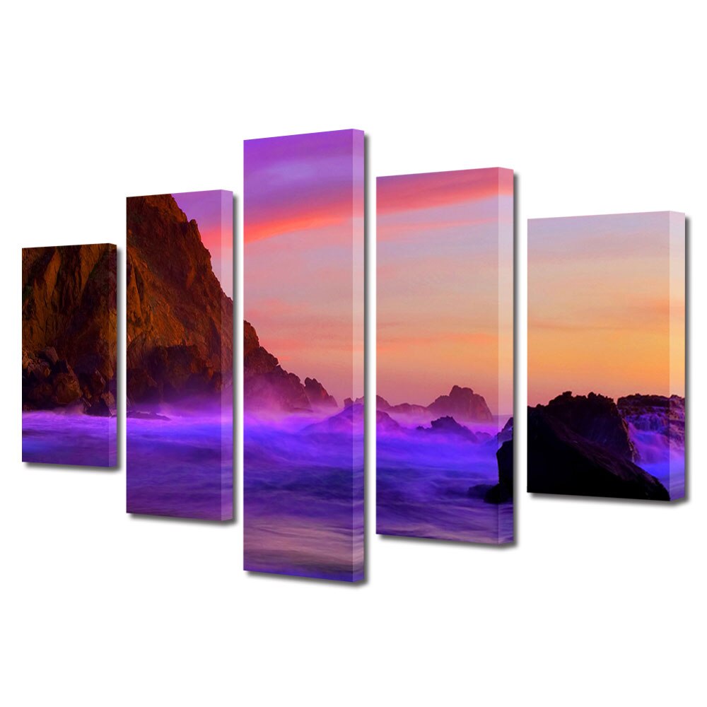 Set Tablouri Multicanvas, ArtDeco, Ocean multicolor, Panza pe cadru de lemn, Decoratiuni Moderne pentru Casa, 5 piese, 110 x 200 cm