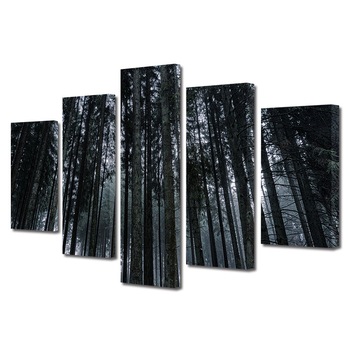 Set Tablouri Multicanvas, ArtDeco, Padure intunecata de brazi, Panza pe cadru de lemn, Decoratiuni Moderne pentru Casa, 5 piese, 120 x 225 cm Set Tablouri Multicanvas, ArtDeco, Padure intunecata de brazi, Panza pe cadru de lemn, Decoratiuni Moderne pentru Casa, 5 piese, 120 x 225 cm