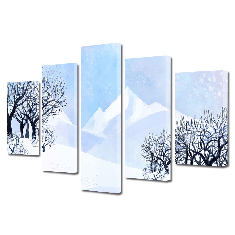 Set Tablouri Multicanvas, ArtDeco, Pictura de iarna, Panza pe cadru de lemn, Decoratiuni Moderne pentru Casa, 5 piese, 100 x 175 cm