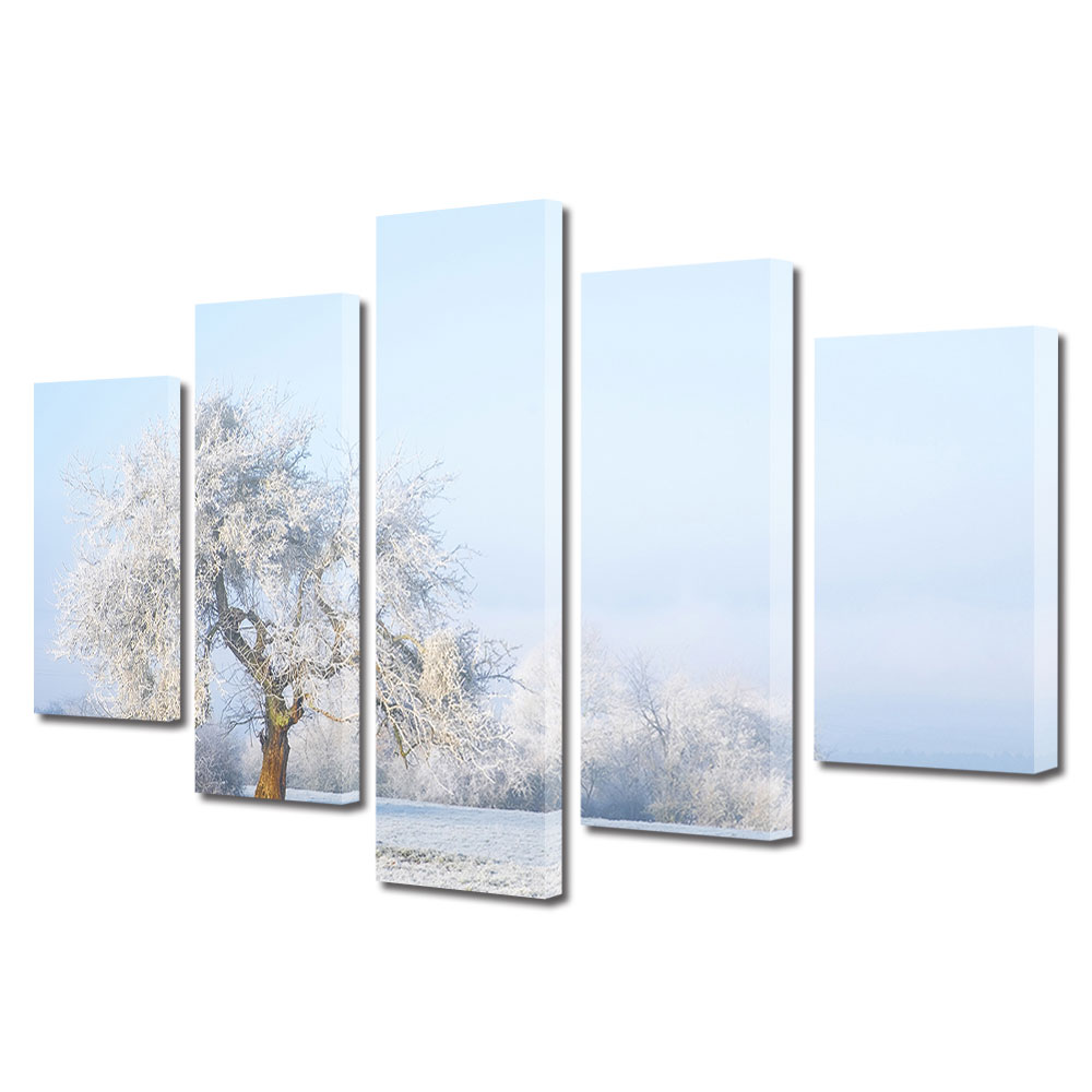 Set Tablouri Multicanvas, ArtDeco, Iarna luminoasa, Panza pe cadru de lemn, Decoratiuni Moderne pentru Casa, 5 piese, 60 x 100 cm