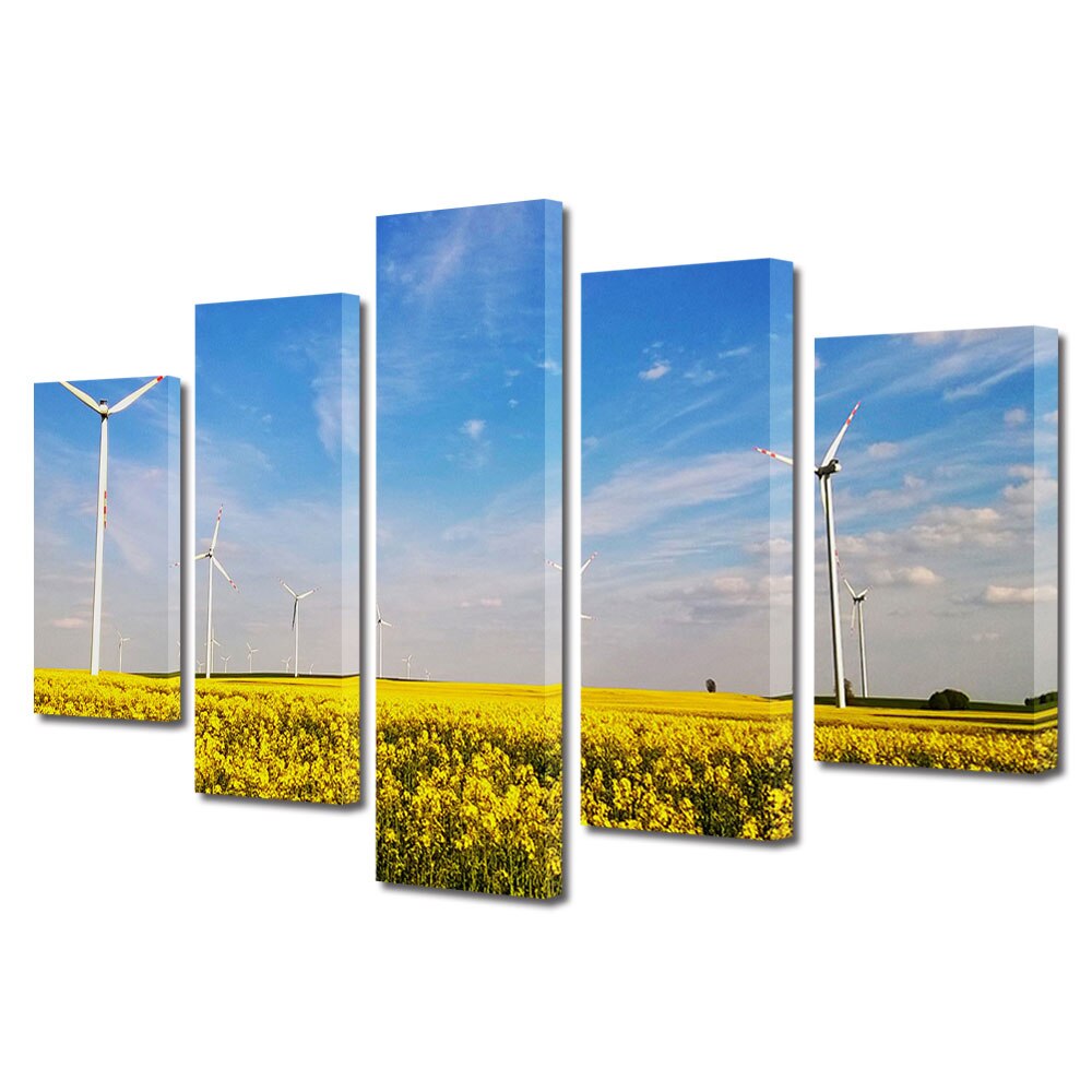 Set Tablouri Multicanvas, ArtDeco, Eoliene pe campul inflorit, Panza pe cadru de lemn, Decoratiuni Moderne pentru Casa, 5 piese, 120 x 225 cm