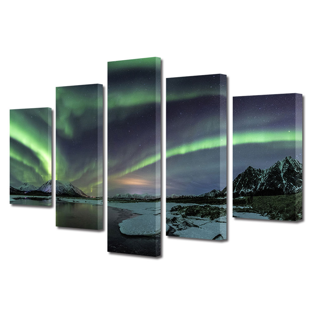 Set Tablouri Multicanvas, ArtDeco, Peisaj din tarile nordice, Panza pe cadru de lemn, Decoratiuni Moderne pentru Casa, 5 piese, 100 x 175 cm