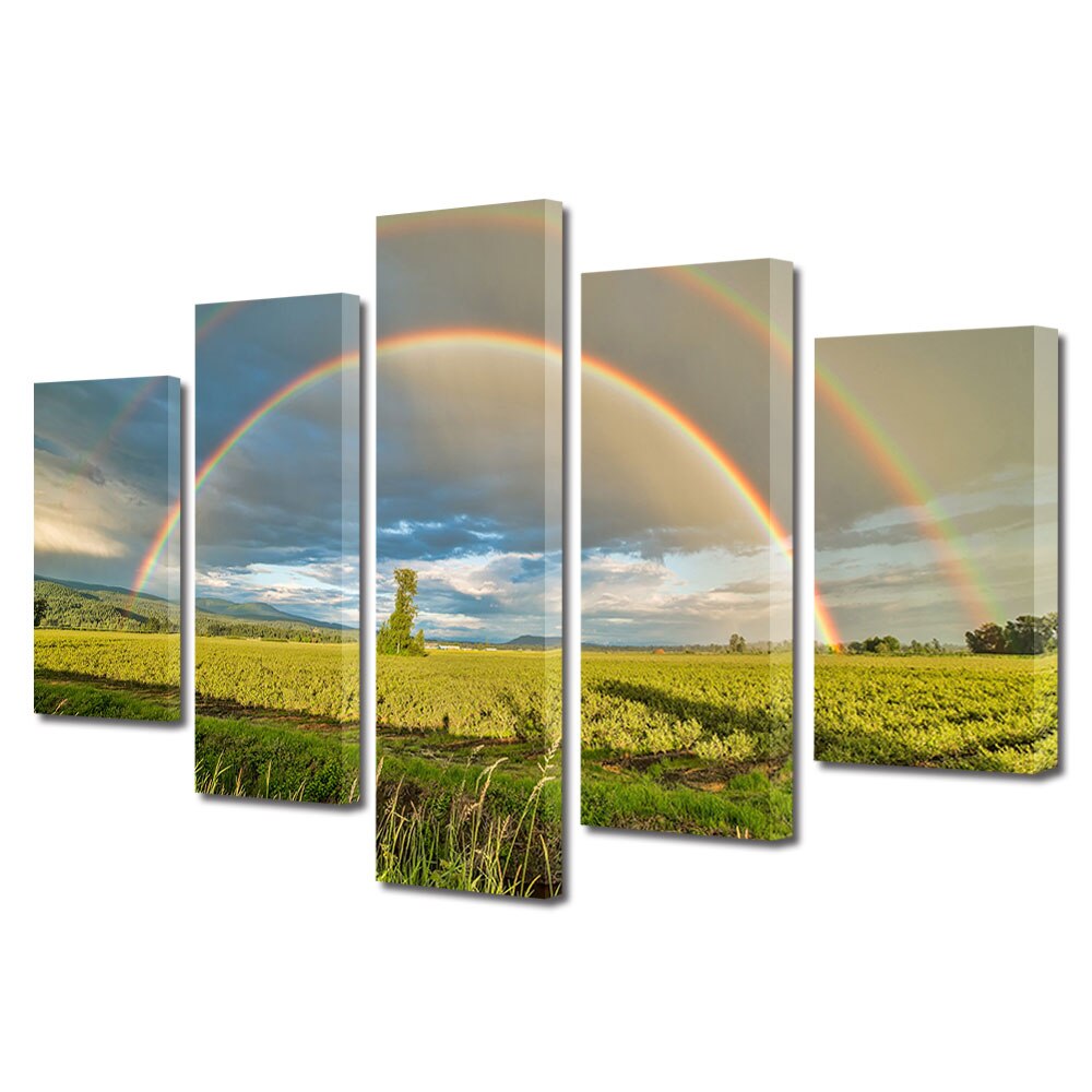 Set Tablouri Multicanvas, ArtDeco, Curcubeu simetric, Panza pe cadru de lemn, Decoratiuni Moderne pentru Casa, 5 piese, 70 x 125 cm