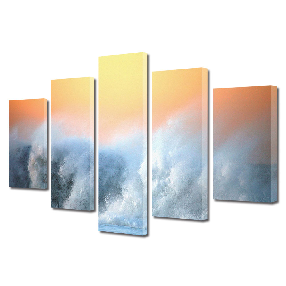 Set Tablouri Multicanvas, ArtDeco, Nelinistea valurilor, Panza pe cadru de lemn, Decoratiuni Moderne pentru Casa, 5 piese, 100 x 175 cm