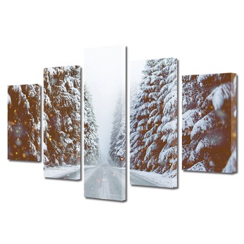 Set Tablouri Multicanvas, ArtDeco, Farmecul zapezii, Panza pe cadru de lemn, Decoratiuni Moderne pentru Casa, 5 piese, 120 x 225 cm Set Tablouri Multicanvas, ArtDeco, Farmecul zapezii, Panza pe cadru de lemn, Decoratiuni Moderne pentru Casa, 5 piese, 120 x 225 cm