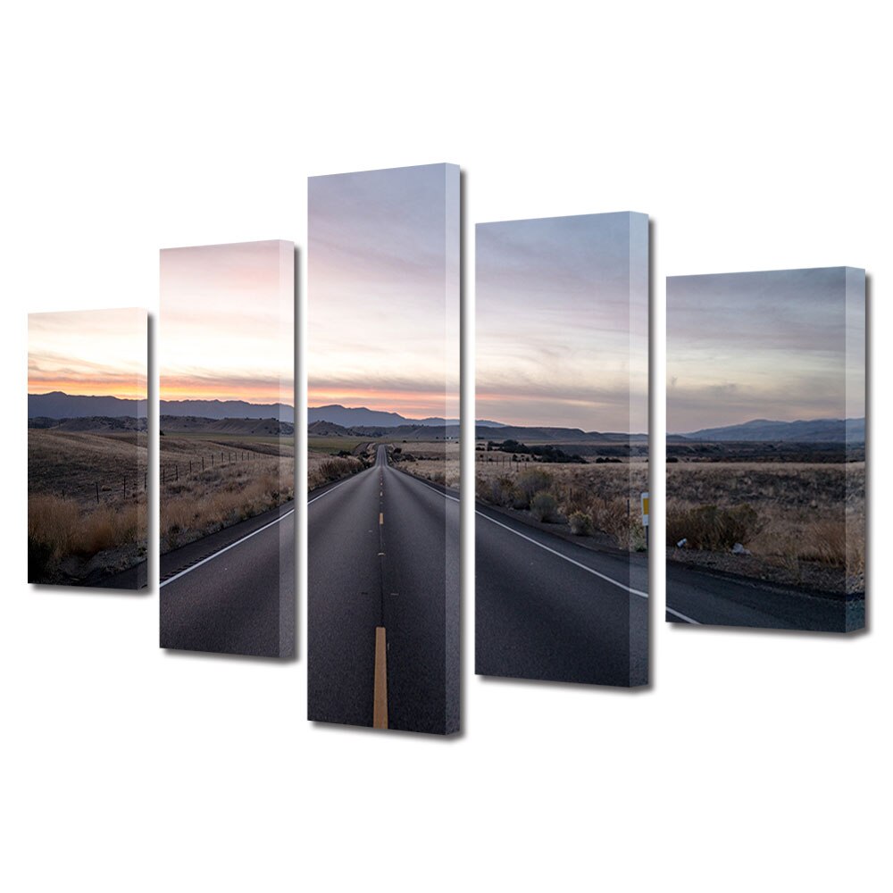 Set Tablouri Multicanvas, ArtDeco, Drum drept, Panza pe cadru de lemn, Decoratiuni Moderne pentru Casa, 5 piese, 70 x 125 cm