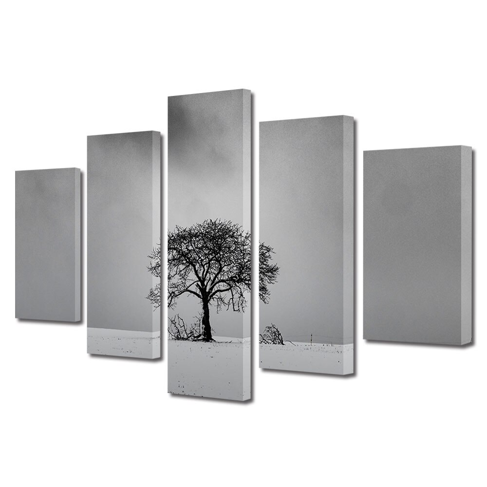 Set Tablouri Multicanvas, ArtDeco, Iarna geroasa, Panza pe cadru de lemn, Decoratiuni Moderne pentru Casa, 5 piese, 70 x 125 cm