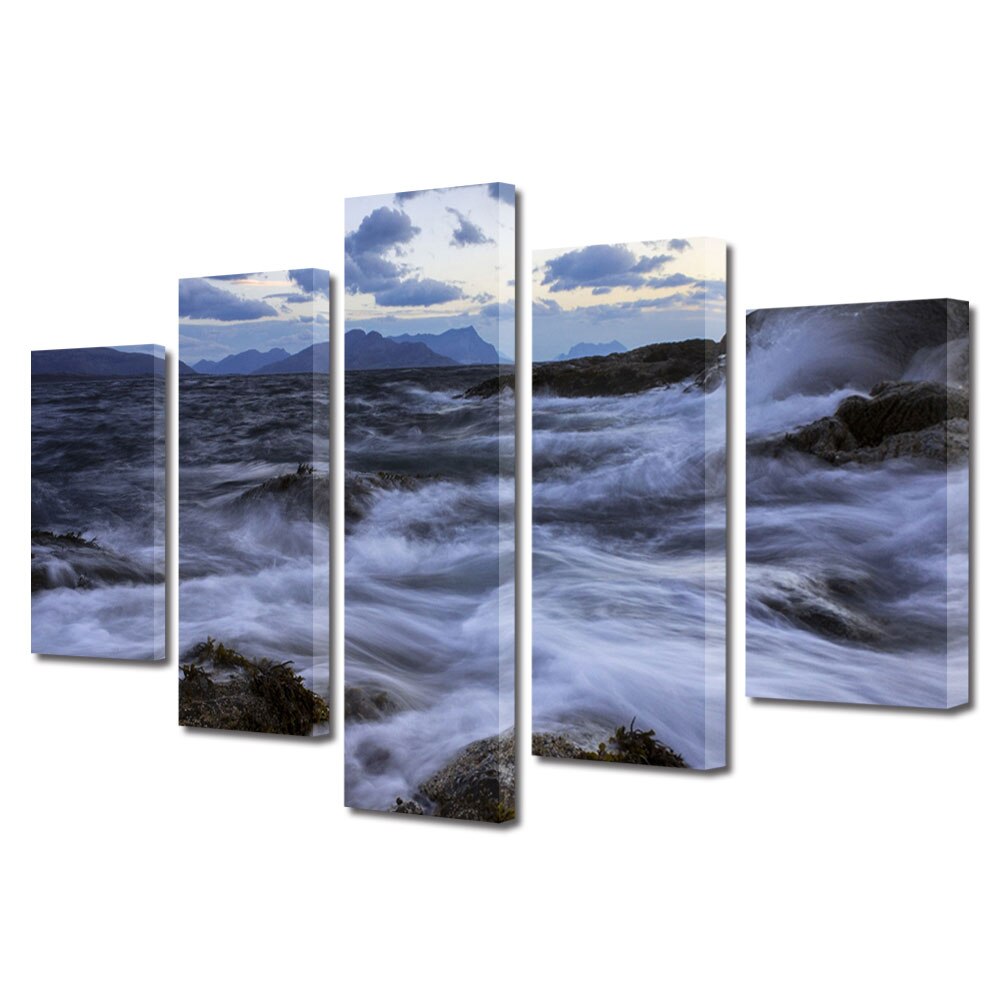 Set Tablouri Multicanvas, ArtDeco, Prevestind furtuna, Panza pe cadru de lemn, Decoratiuni Moderne pentru Casa, 5 piese, 70 x 125 cm