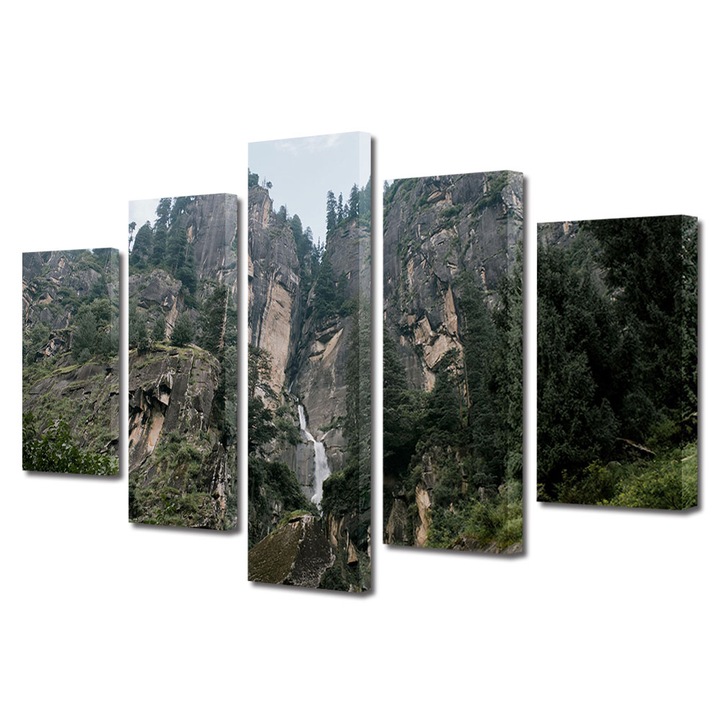 Set Tablouri Multicanvas, ArtDeco, Brazi pe stanci, Panza pe cadru de lemn, Decoratiuni Moderne pentru Casa, 5 piese, 70 x 125 cm
