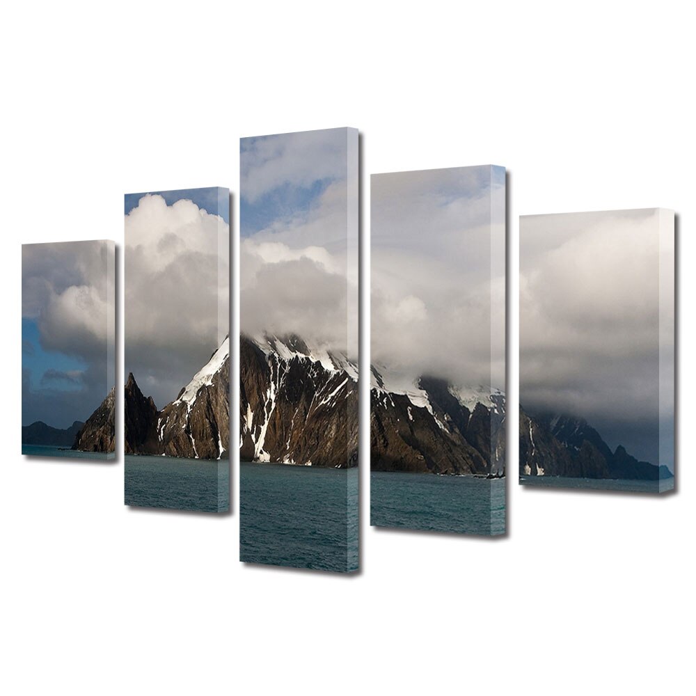 Set Tablouri Multicanvas, ArtDeco, Insula muntoasa, Panza pe cadru de lemn, Decoratiuni Moderne pentru Casa, 5 piese, 60 x 100 cm