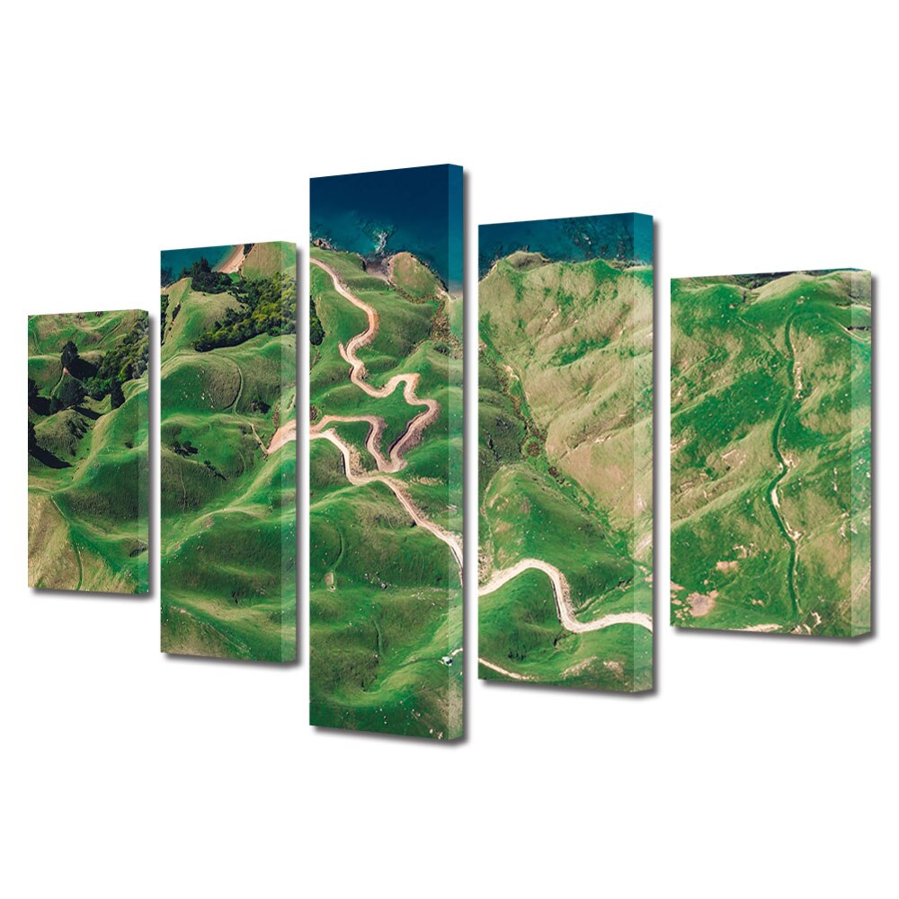 Set Tablouri Multicanvas, ArtDeco, Drumuri serpuite pe culmi, Panza pe cadru de lemn, Decoratiuni Moderne pentru Casa, 5 piese, 80 x 150 cm