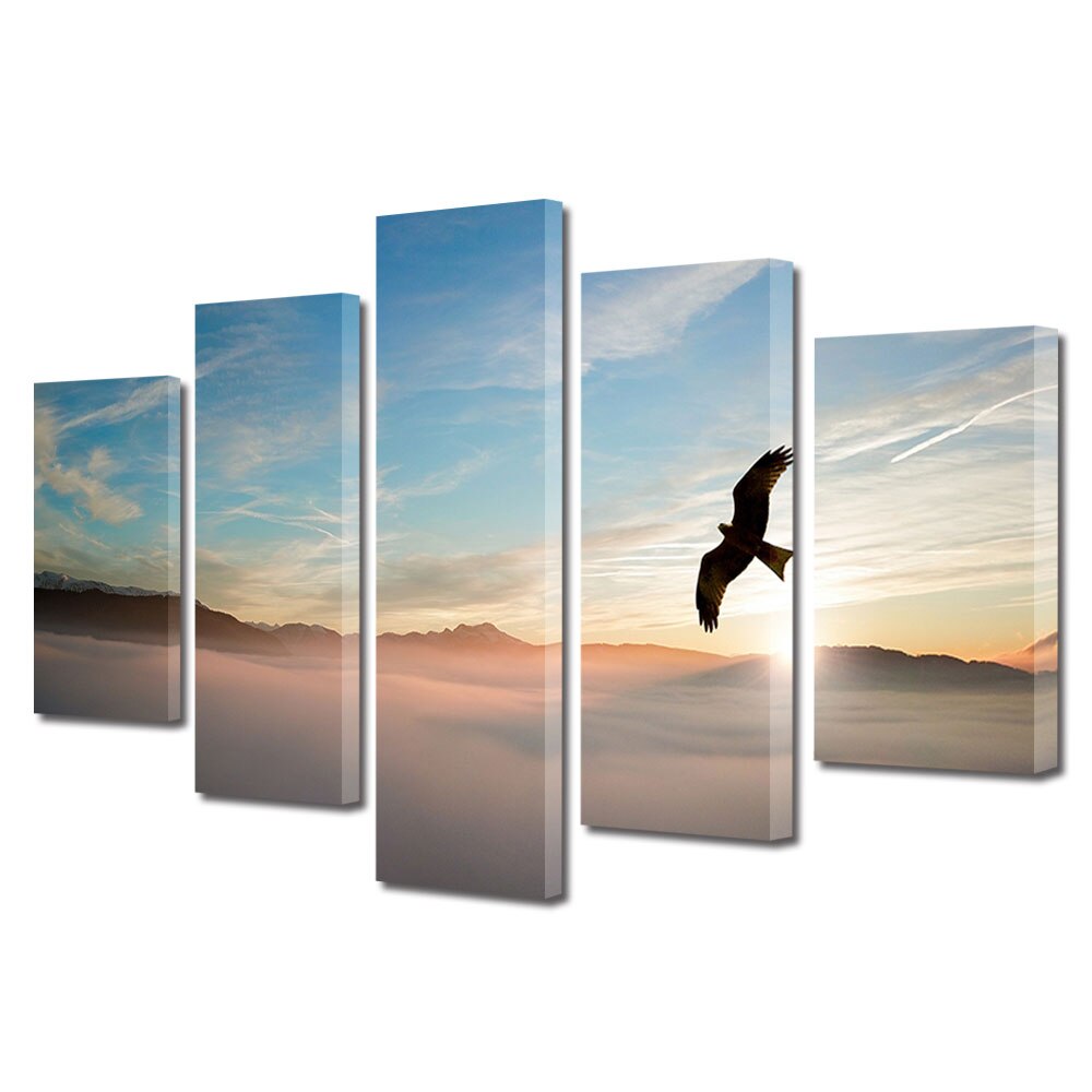 Set Tablouri Multicanvas, ArtDeco, Pasare calatoare, Panza pe cadru de lemn, Decoratiuni Moderne pentru Casa, 5 piese, 60 x 100 cm