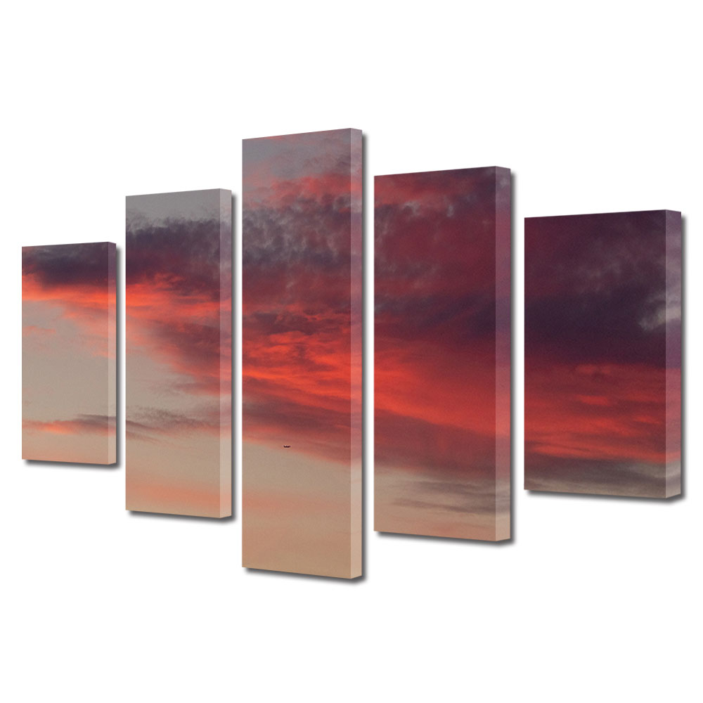 Set Tablouri Multicanvas, ArtDeco, Nori de foc, Panza pe cadru de lemn, Decoratiuni Moderne pentru Casa, 5 piese, 70 x 125 cm