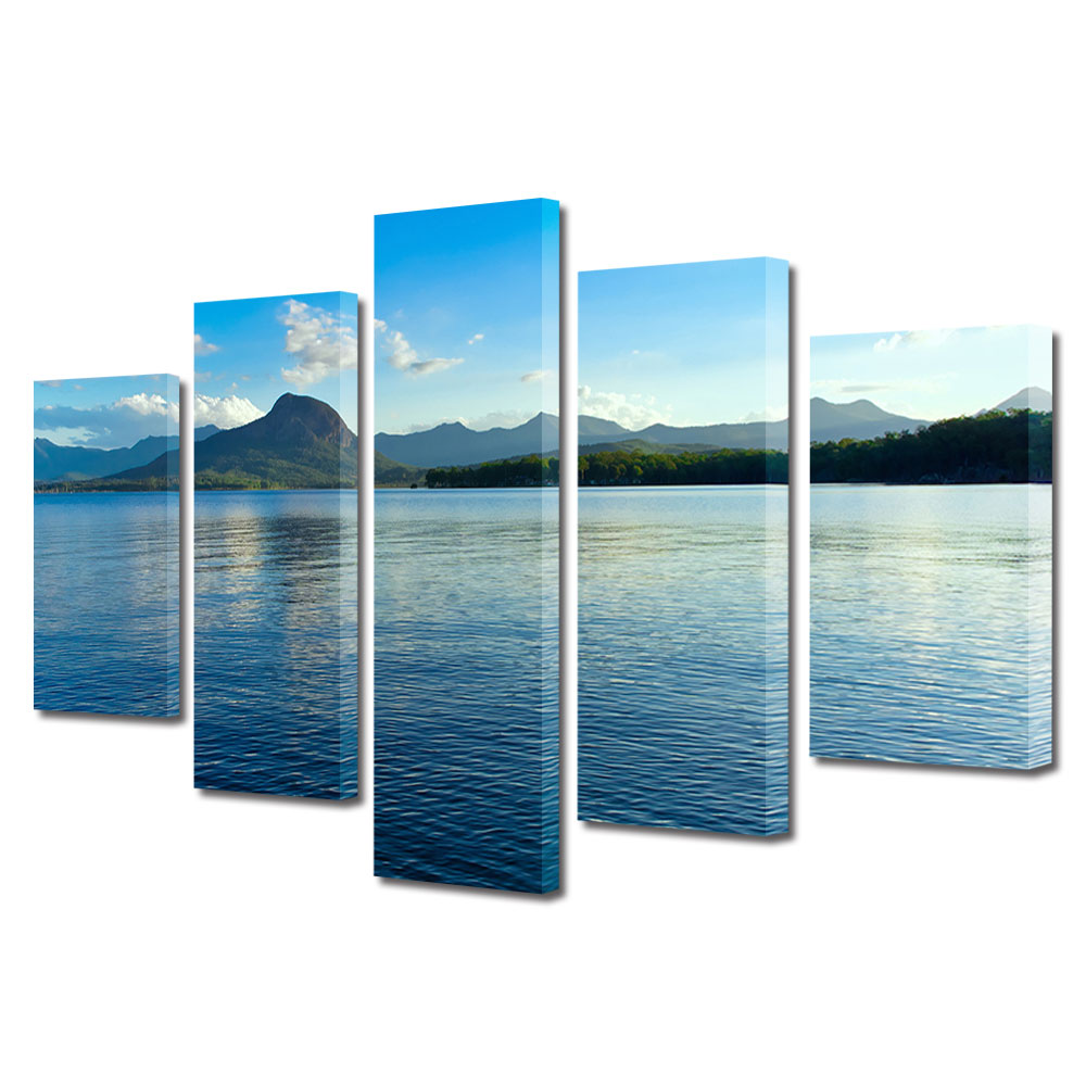 Set Tablouri Multicanvas, ArtDeco, Lac linistit, Panza pe cadru de lemn, Decoratiuni Moderne pentru Casa, 5 piese, 80 x 150 cm