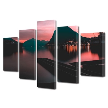 Set Tablouri Multicanvas, ArtDeco, Peisaj iluminat, Panza pe cadru de lemn, Decoratiuni Moderne pentru Casa, 5 piese, 60 x 100 cm Set Tablouri Multicanvas, ArtDeco, Peisaj iluminat, Panza pe cadru de lemn, Decoratiuni Moderne pentru Casa, 5 piese, 60 x 100 cm