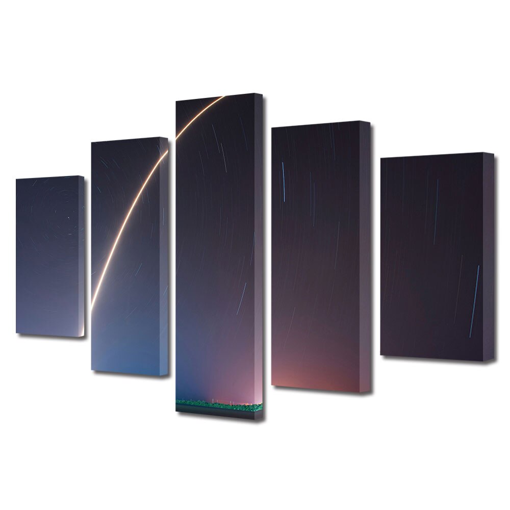 Set Tablouri Multicanvas, ArtDeco, Raza de lumina, Panza pe cadru de lemn, Decoratiuni Moderne pentru Casa, 5 piese, 70 x 125 cm