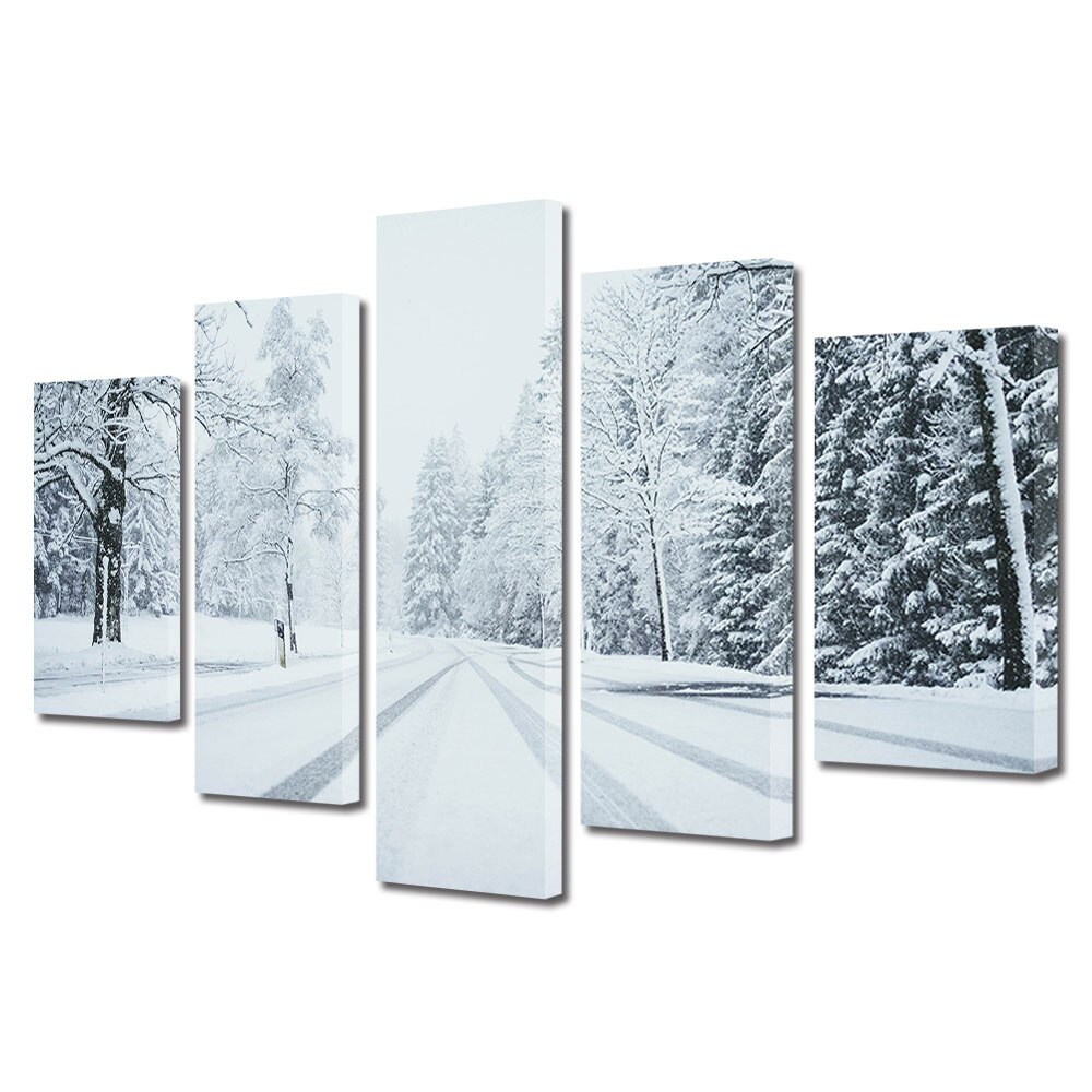 Set Tablouri Multicanvas, ArtDeco, Ger pe drum, Panza pe cadru de lemn, Decoratiuni Moderne pentru Casa, 5 piese, 70 x 125 cm