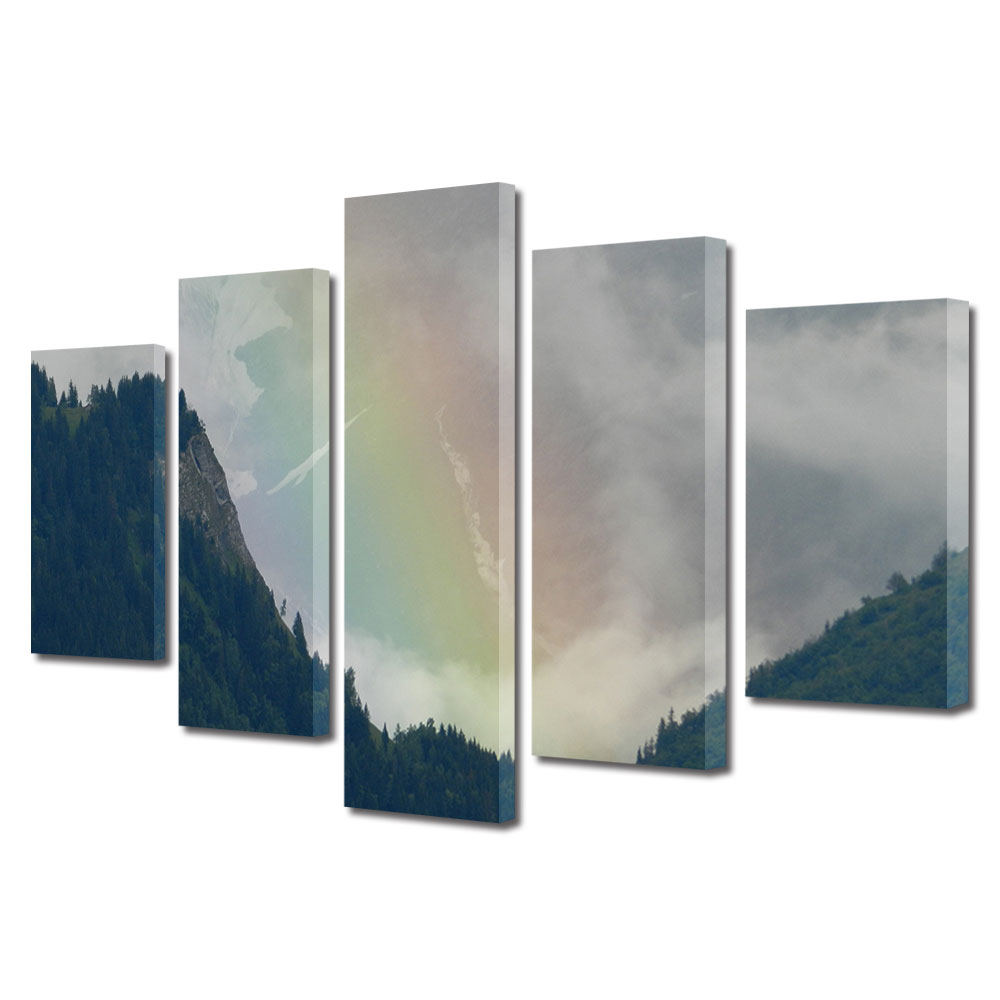 Set Tablouri Multicanvas, ArtDeco, Curcubeu incetosat, Panza pe cadru de lemn, Decoratiuni Moderne pentru Casa, 5 piese, 60 x 100 cm