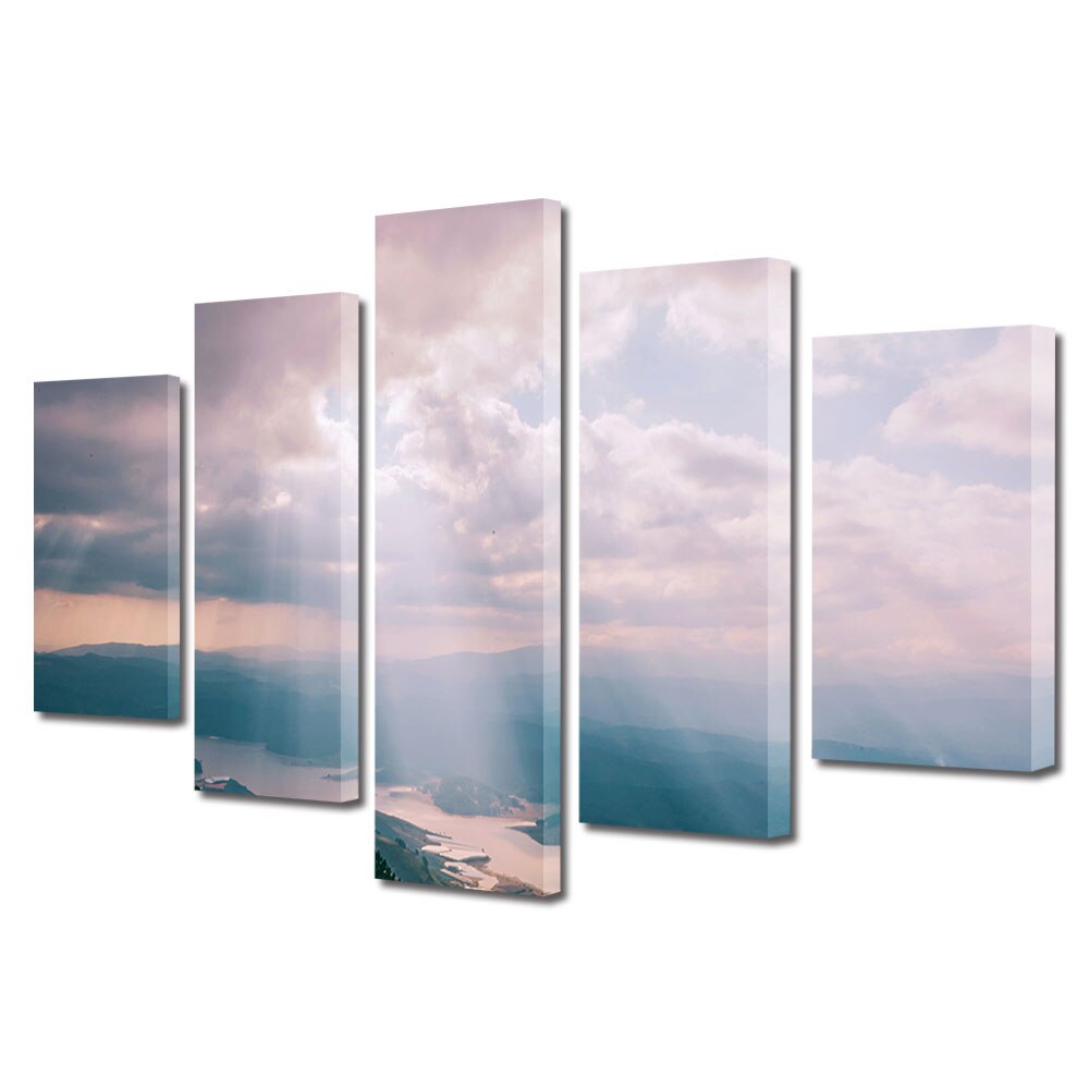 Set Tablouri Multicanvas, ArtDeco, Raze imprastiate, Panza pe cadru de lemn, Decoratiuni Moderne pentru Casa, 5 piese, 60 x 100 cm