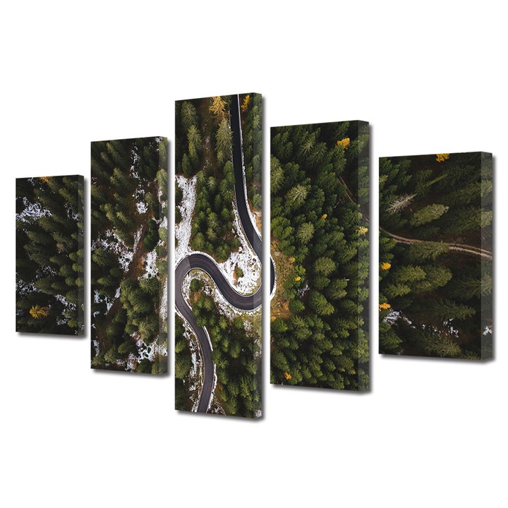 Set Tablouri Multicanvas, ArtDeco, Drum serpuit in padurea de brazi, Panza pe cadru de lemn, Decoratiuni Moderne pentru Casa, 5 piese, 60 x 100 cm