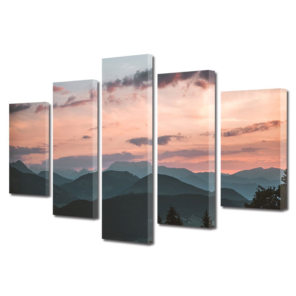 Set Tablouri Multicanvas, ArtDeco, Dealuri fantomatice la apus, Panza pe cadru de lemn, Decoratiuni Moderne pentru Casa, 5 piese, 70 x 125 cm