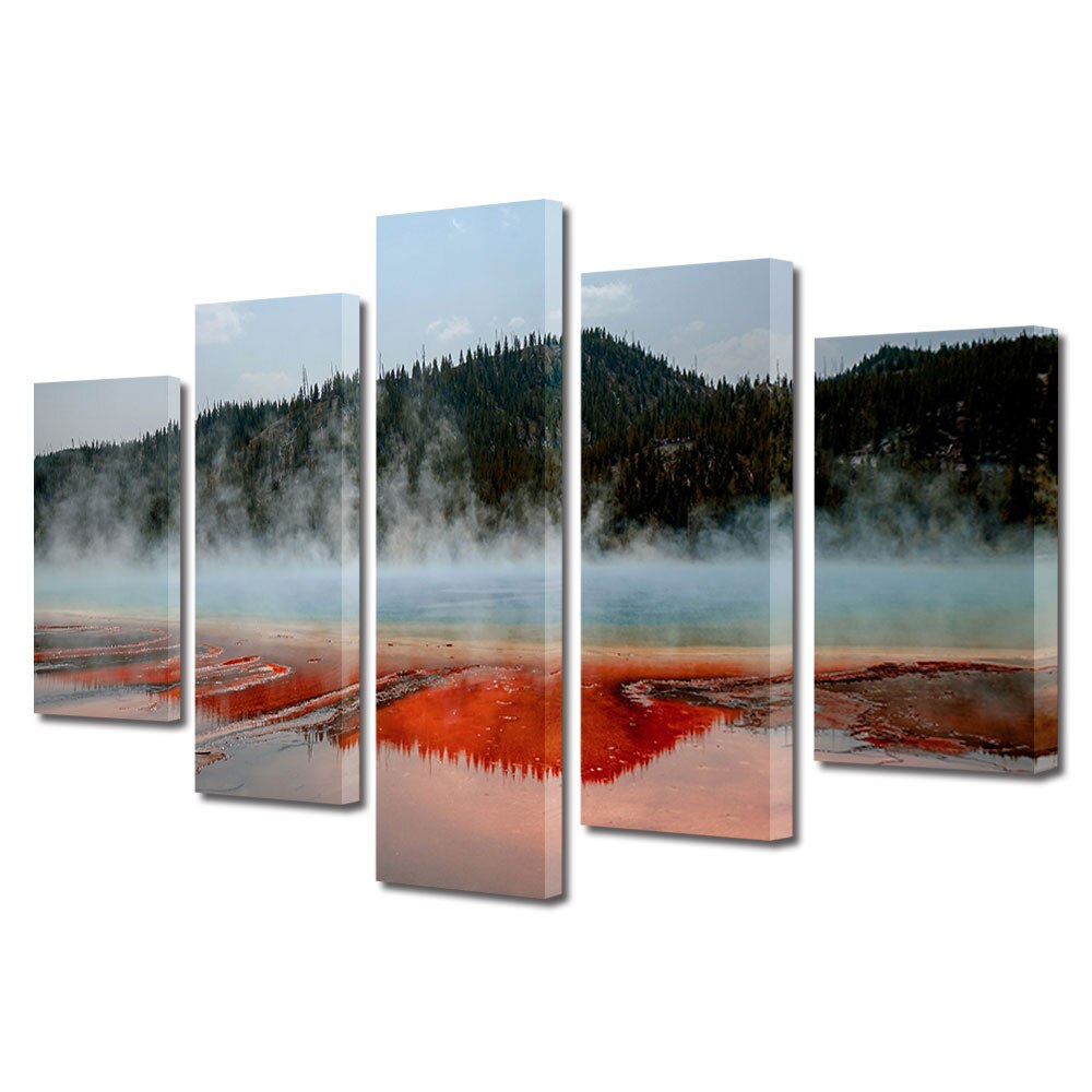 Set Tablouri Multicanvas, ArtDeco, Lac rosu, Panza pe cadru de lemn, Decoratiuni Moderne pentru Casa, 5 piese, 70 x 125 cm