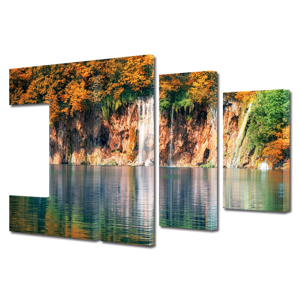 Set Tablouri Multicanvas, ArtDeco, Cascade de toamna, Panza pe cadru de lemn, Decoratiuni Moderne pentru Casa, 5 piese, 70 x 125 cm