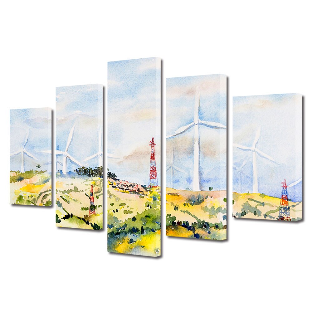 Set Tablouri Multicanvas, ArtDeco, Eoliene pictate, Panza pe cadru de lemn, Decoratiuni Moderne pentru Casa, 5 piese, 60 x 100 cm